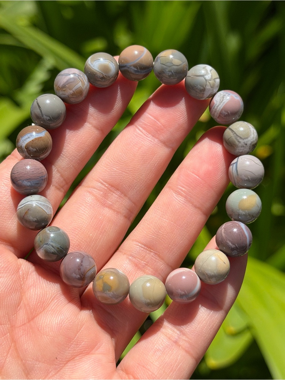 9.5mm Natural Cracked Multicolor Alashan Agate Beaded Stretch‎ Bracelet 1653